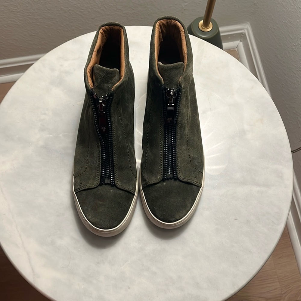 Frye suede high top zip up sneakers
